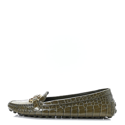 Louis Vuitton Calfskin Crocodile Embossed Dauphine Loafers 40 Green 1 of 9