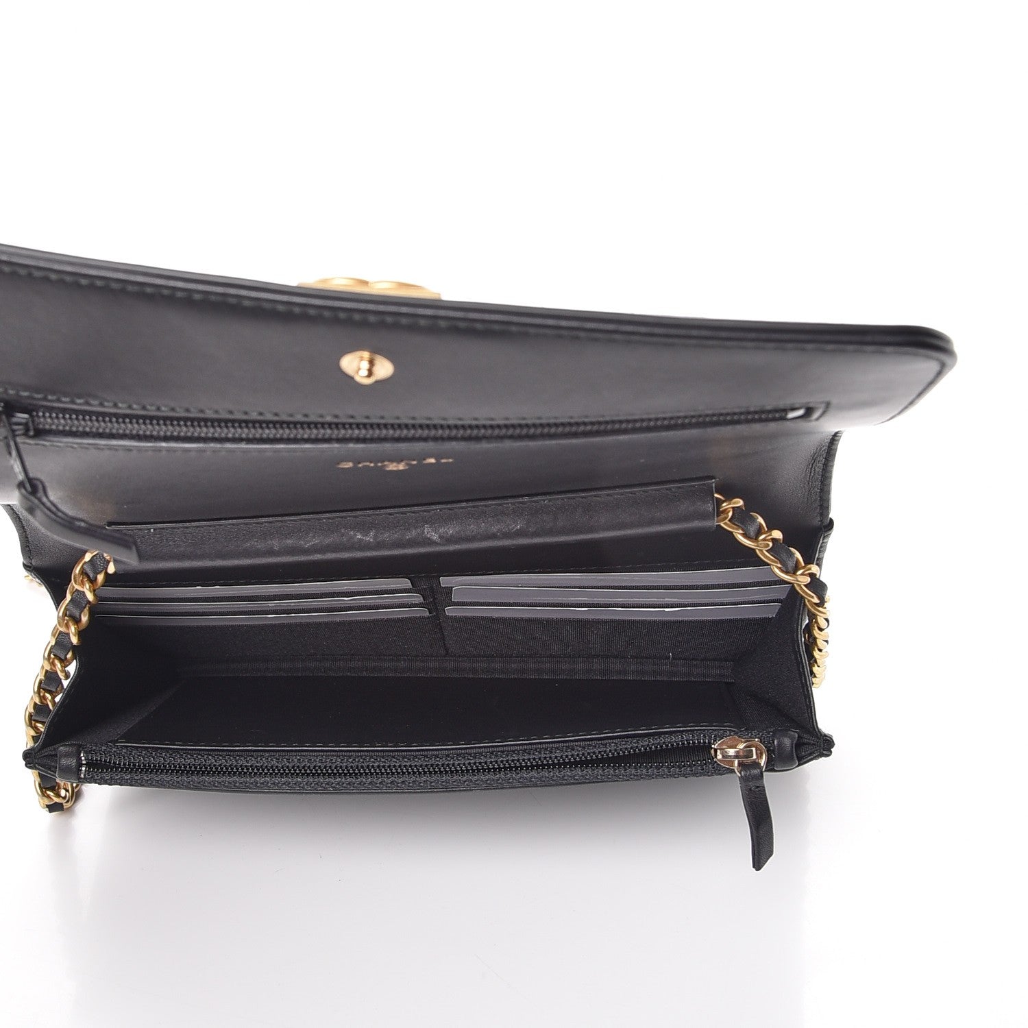 Chanel Calfskin Caviar Chevron Quilted Mixed Boy Wallet On Chain WOC Black 5 of 10