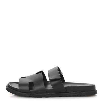 Hermes Calfskin Mens Chypre Sandals 44 Black 1 of 14