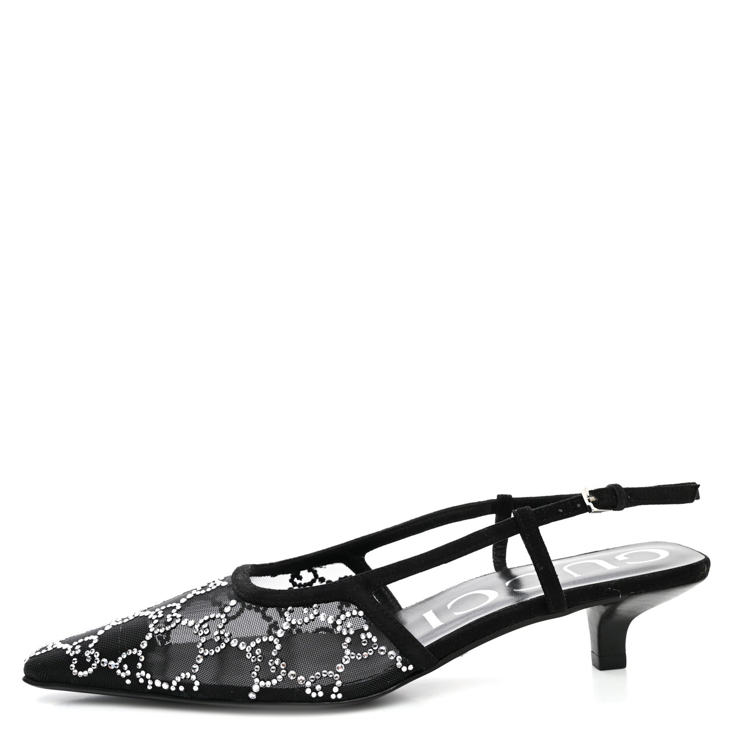 Tela Retino Kid Scamosciato Crystal GG Monogram Square G 35mm Slingback Pumps 37 Black