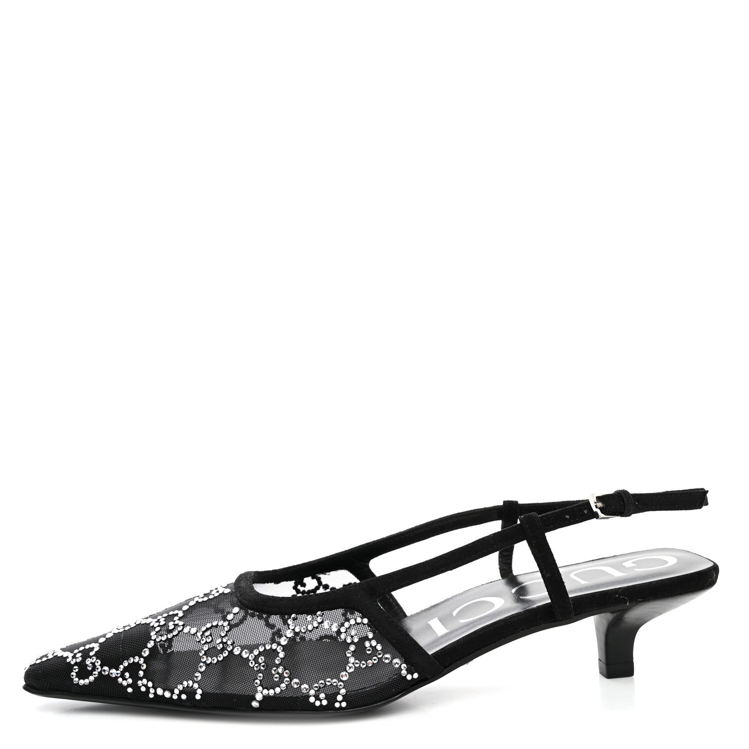 Gucci Tela Retino Kid Scamosciato Crystal GG Monogram Square G 35mm Slingback Pumps 37 Black 1 of 8