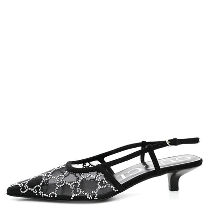 Gucci Tela Retino Kid Scamosciato Crystal GG Monogram Square G 35mm Slingback Pumps 37 Black 1 of 8