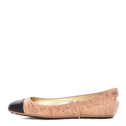 Jimmy Choo Cork Embossed Cap Toe Whirl Ballet Flats 36.5 Natural Black 1 of 10