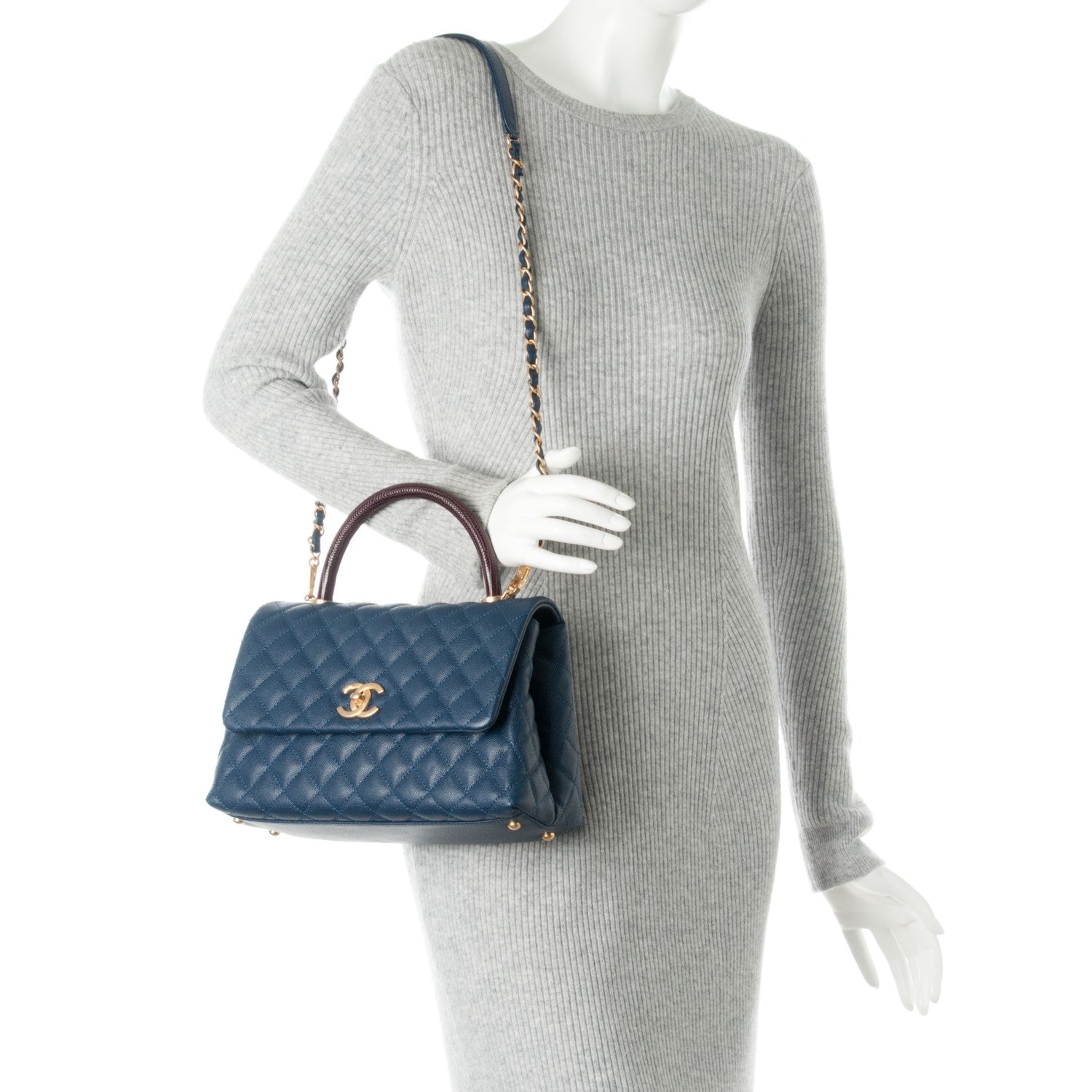 Chanel Caviar Lizard Quilted Small Coco Handle Flap Navy 3 of 8