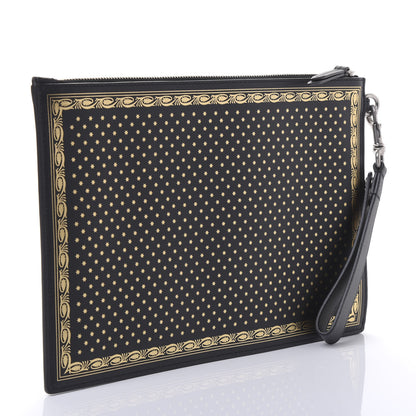 Gucci X SEGA Calfskin GUCCY Stars Zip Wristlet Pouch Black Gold 3 of 10