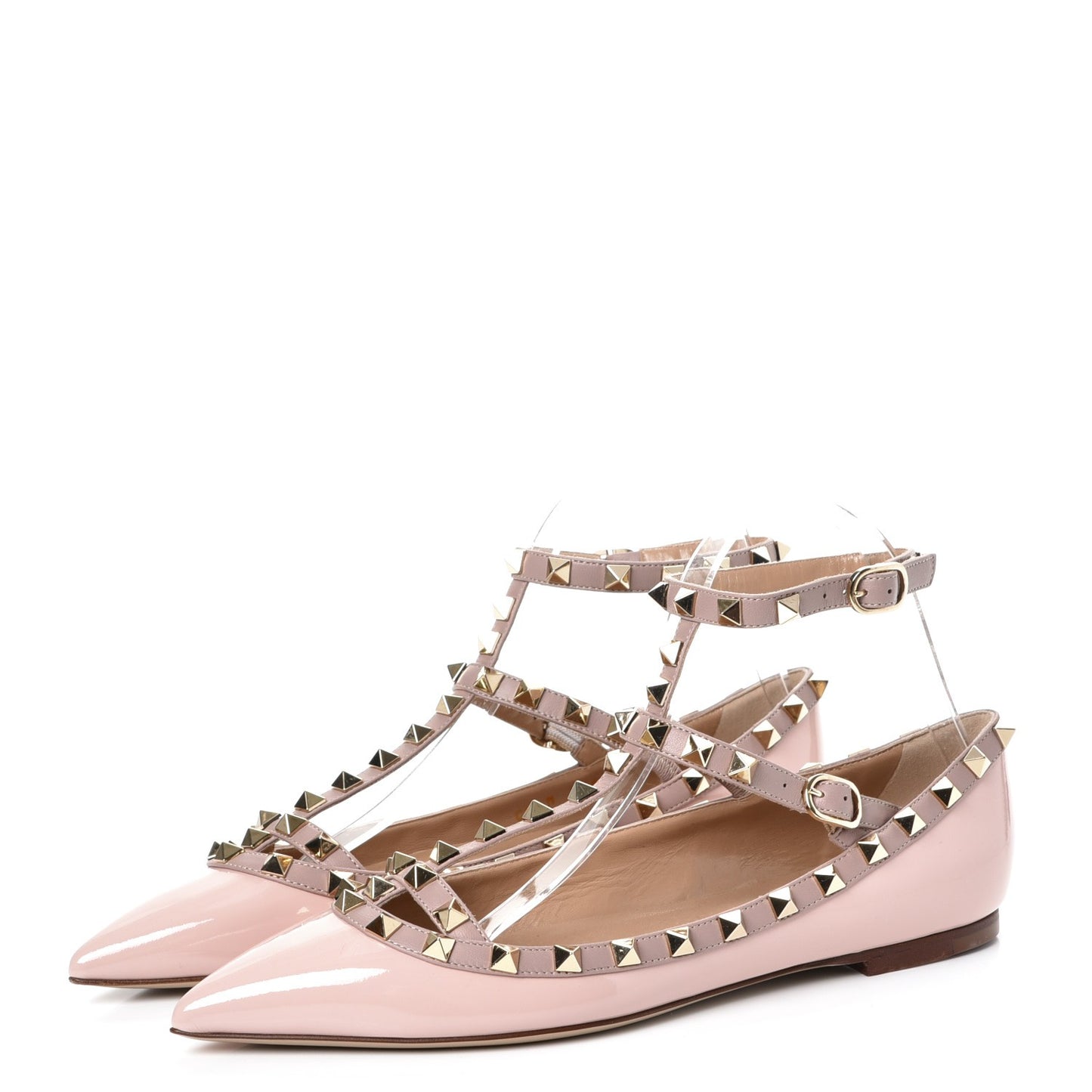 Patent Rockstud Cage Ballerina Flats 38.5 Water Rose Poudre