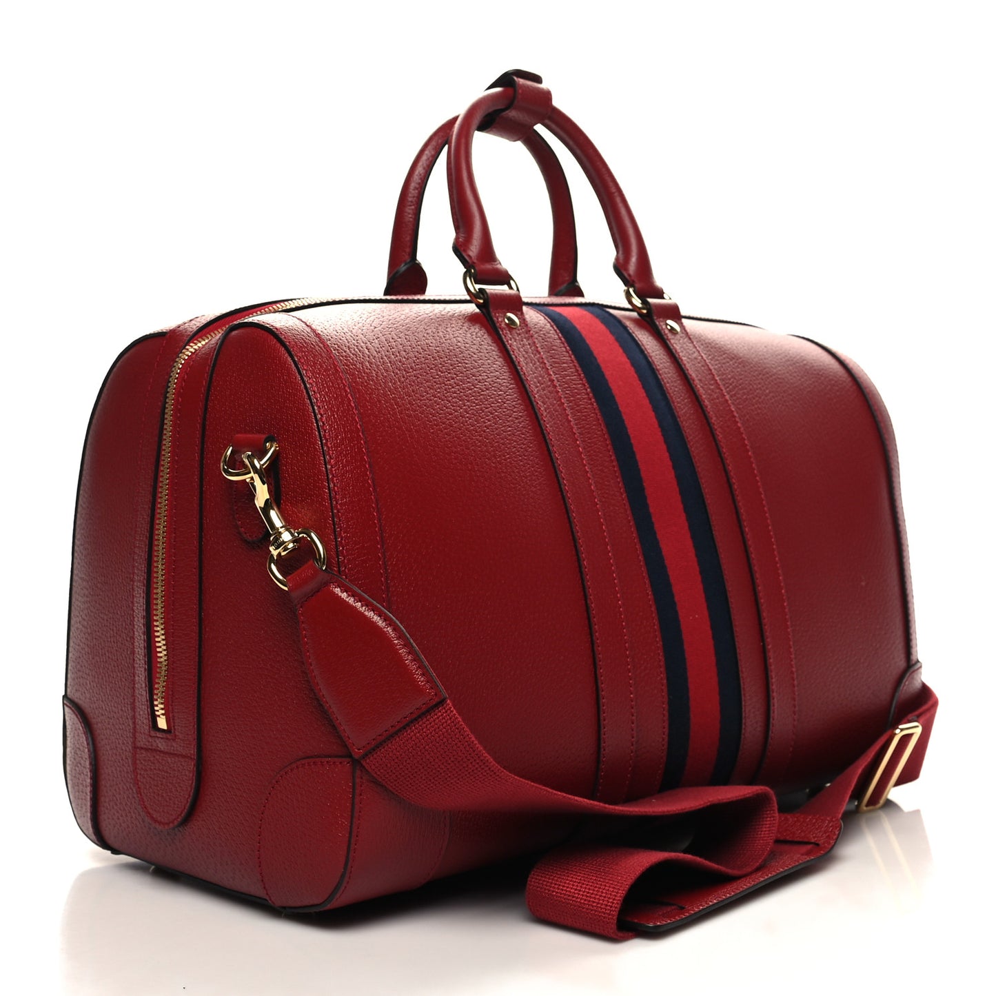 Textured Dollar Calfskin Web Medium Savoy Duffle Bag Red