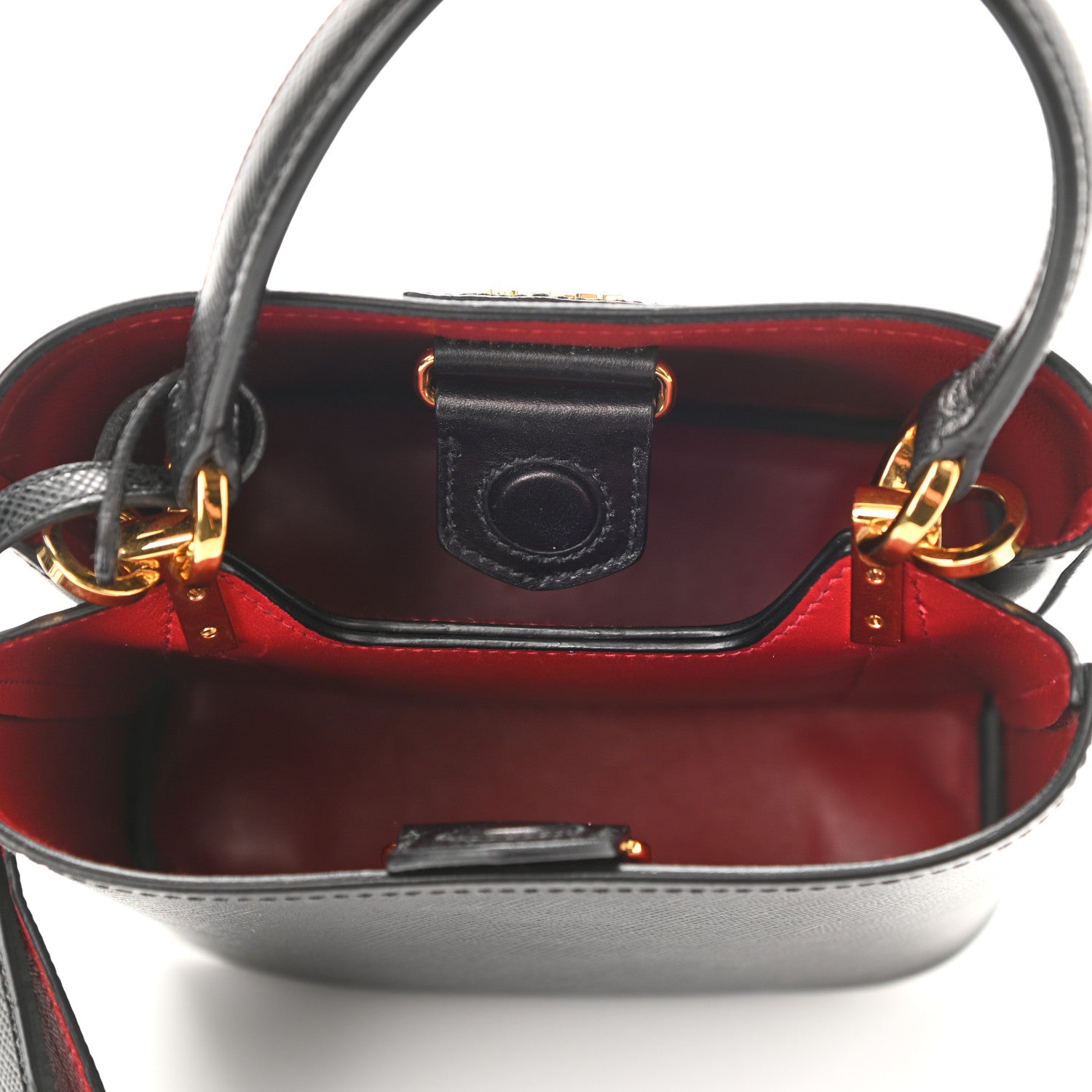 Prada Saffiano Cuir Small Panier Bucket Bag Black Fuoco 5 of 8