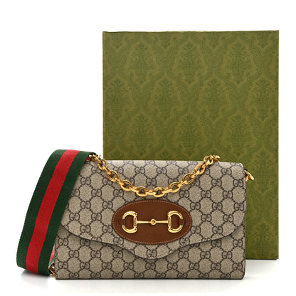 Gucci GG Supreme Monogram Azalea Calfskin Web Small Horsebit 1955 Crossbody Bag Beige Ebony Brown Sugar 14 of 14