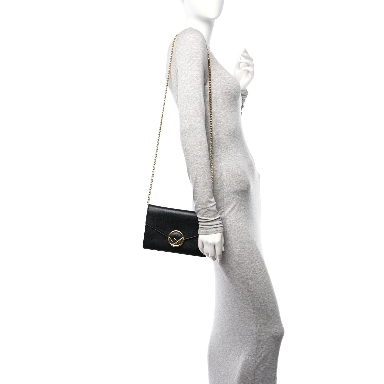 Fendi Lucido F is Fendi Medium Envelope Wallet on Chain Black 2 of 11