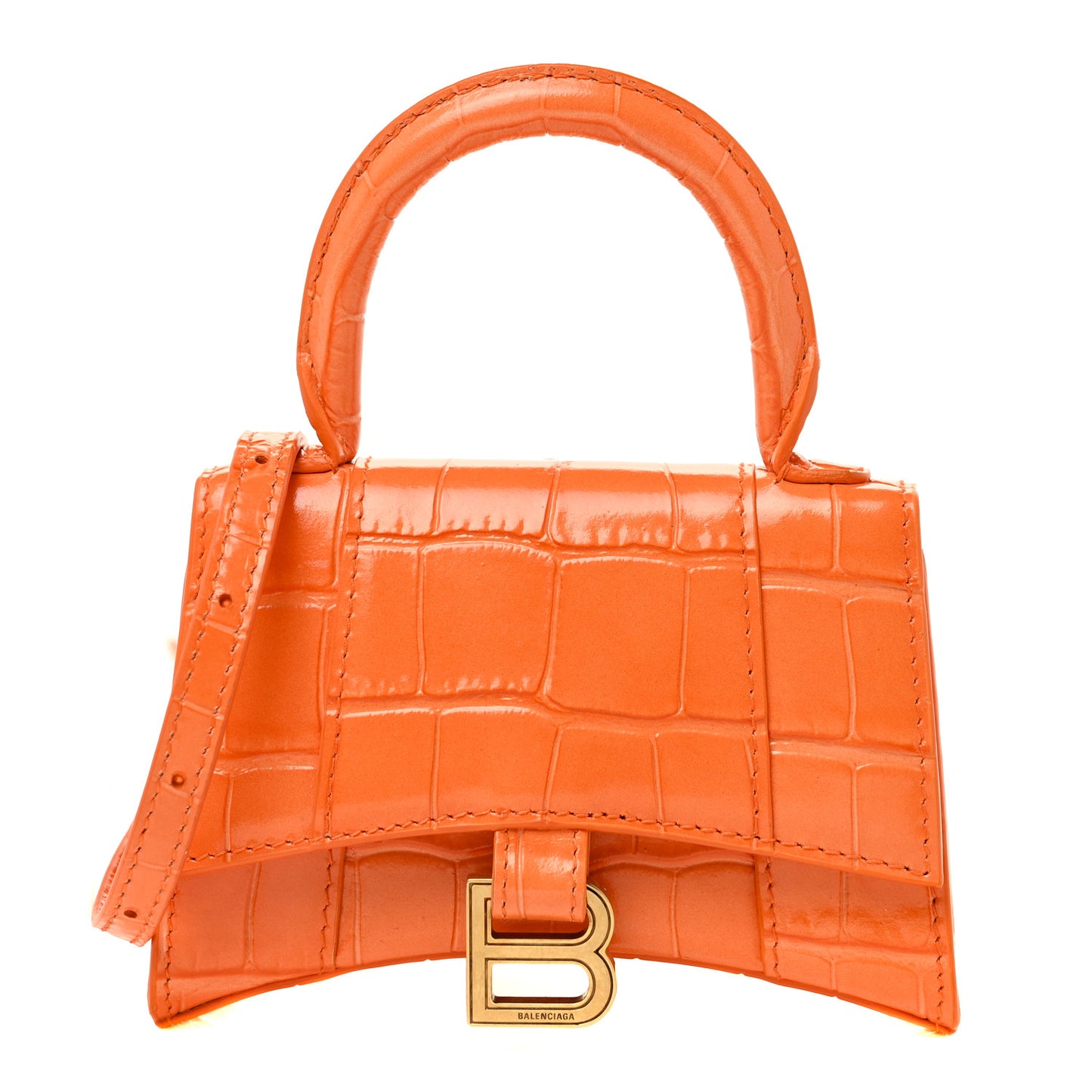 Shiny Calfskin Crocodile Embossed Hourglass Top Handle Bag Mini Orange