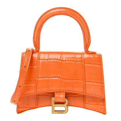 Balenciaga Shiny Calfskin Crocodile Embossed Hourglass Top Handle Bag Mini Orange 2 of 31