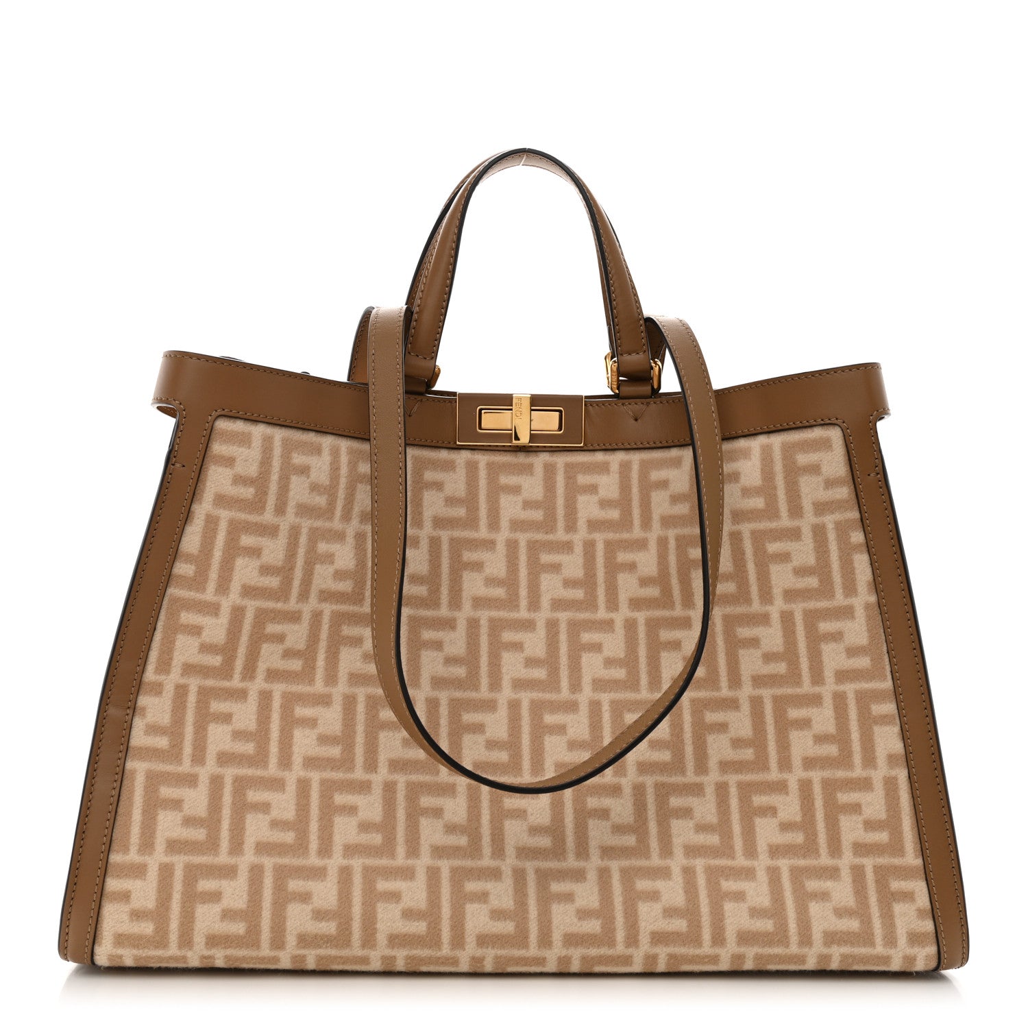 Fendi Wool Vitello King Seta FF 1974 Medium Peekaboo X-Tote Beige Cammello Sand 1 of 11