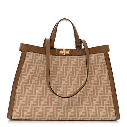 Fendi Wool Vitello King Seta FF 1974 Medium Peekaboo X-Tote Beige Cammello Sand 1 of 11