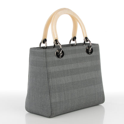 Christian Dior Silk Striped Medium Lady Dior Grey 3 of 8