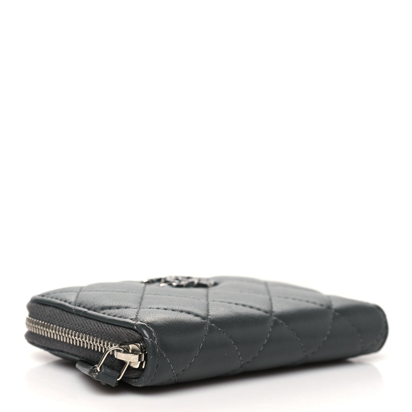 Lambskin Enamel Quilted Zip Around Coin Purse Wallet Grey