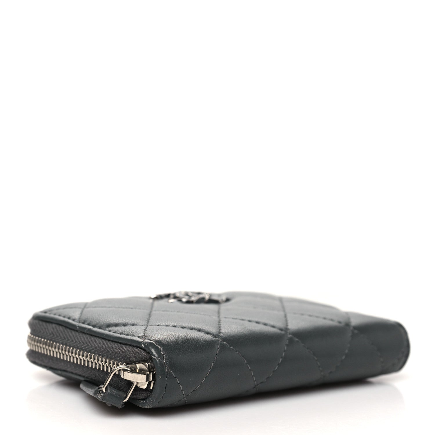 Chanel Lambskin Enamel Quilted Zip Around Coin Purse Wallet Grey 4 of 9