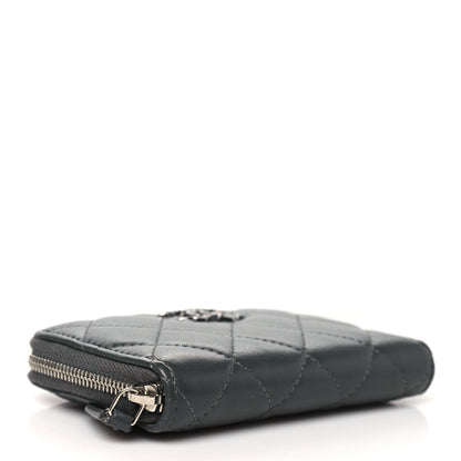Chanel Lambskin Enamel Quilted Zip Around Coin Purse Wallet Grey 4 of 9