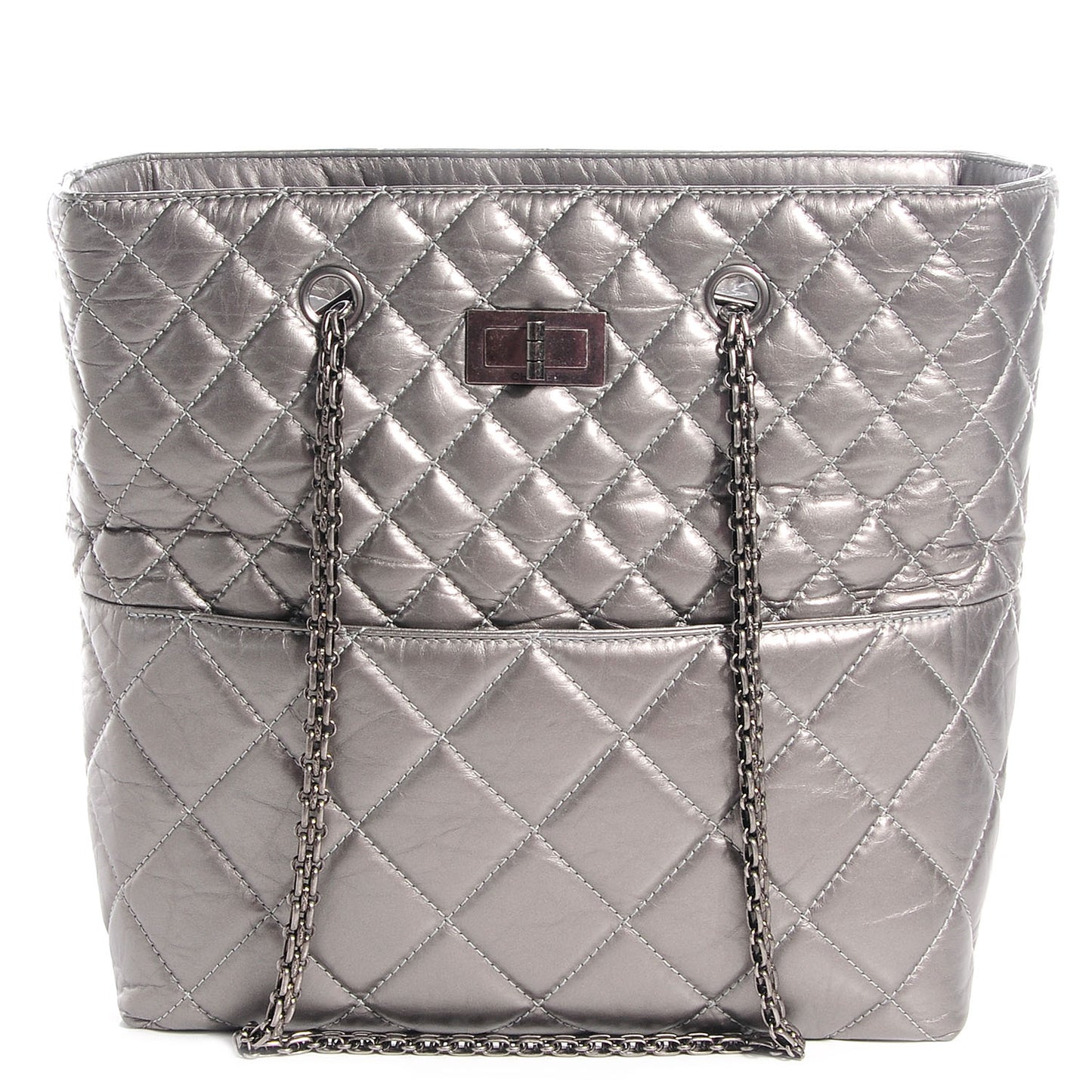 Aged Calfskin Reissue 2.55 Tote Dark Silver