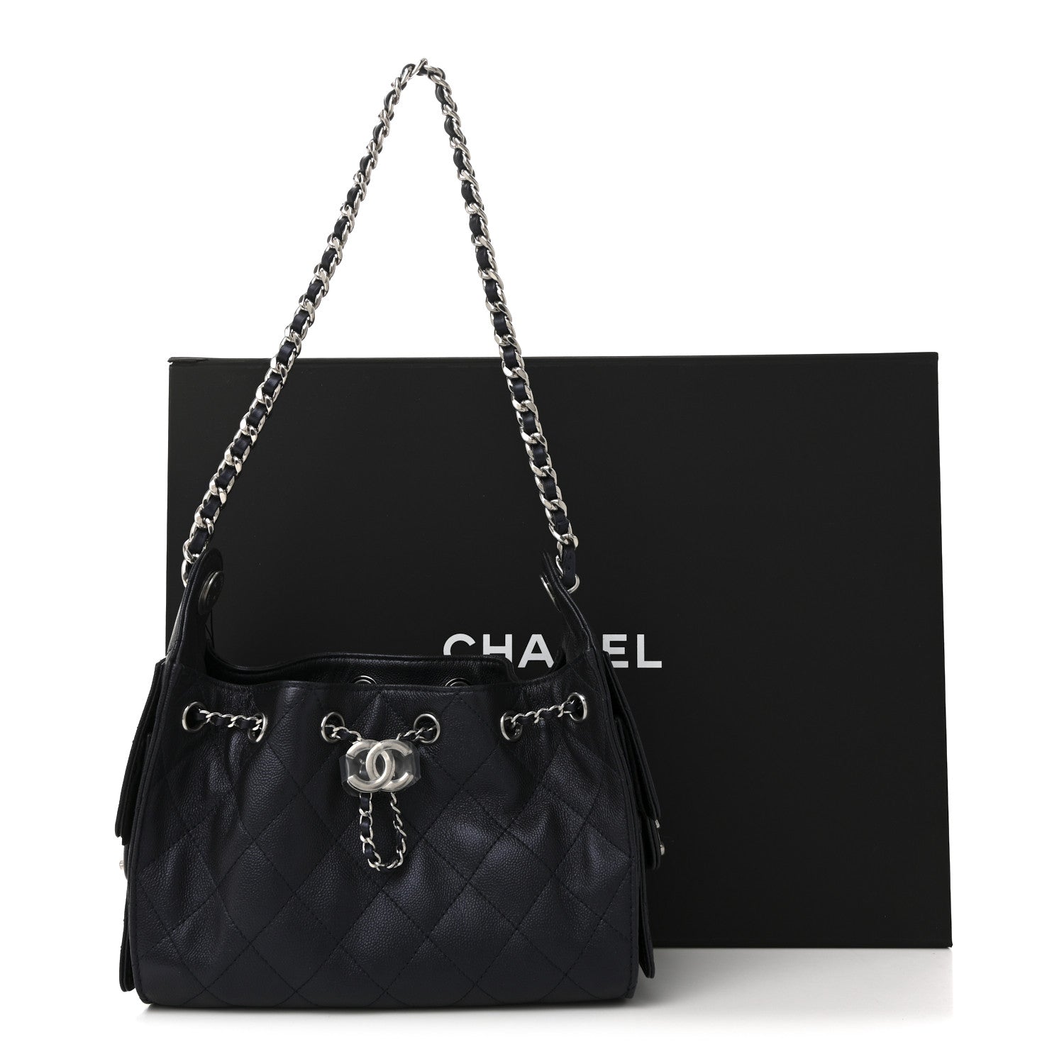 Chanel Metallic Caviar Quilted Mini Chanel 25 Handbag Dark Blue 11 of 11