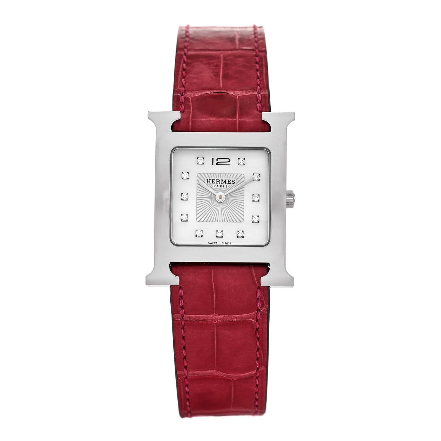 Stainless Steel Alligator Diamond Mother of Pearl 26mm Heure H Hour Quartz Watch Braise