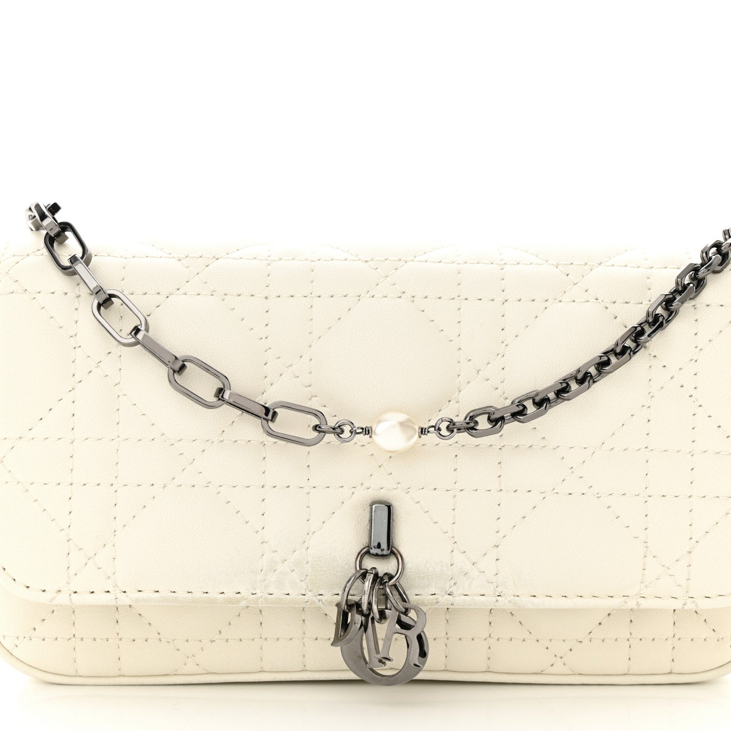 CHRISTIAN DIOR Calfskin Cannage Lady Dior Phone Pouch Latte