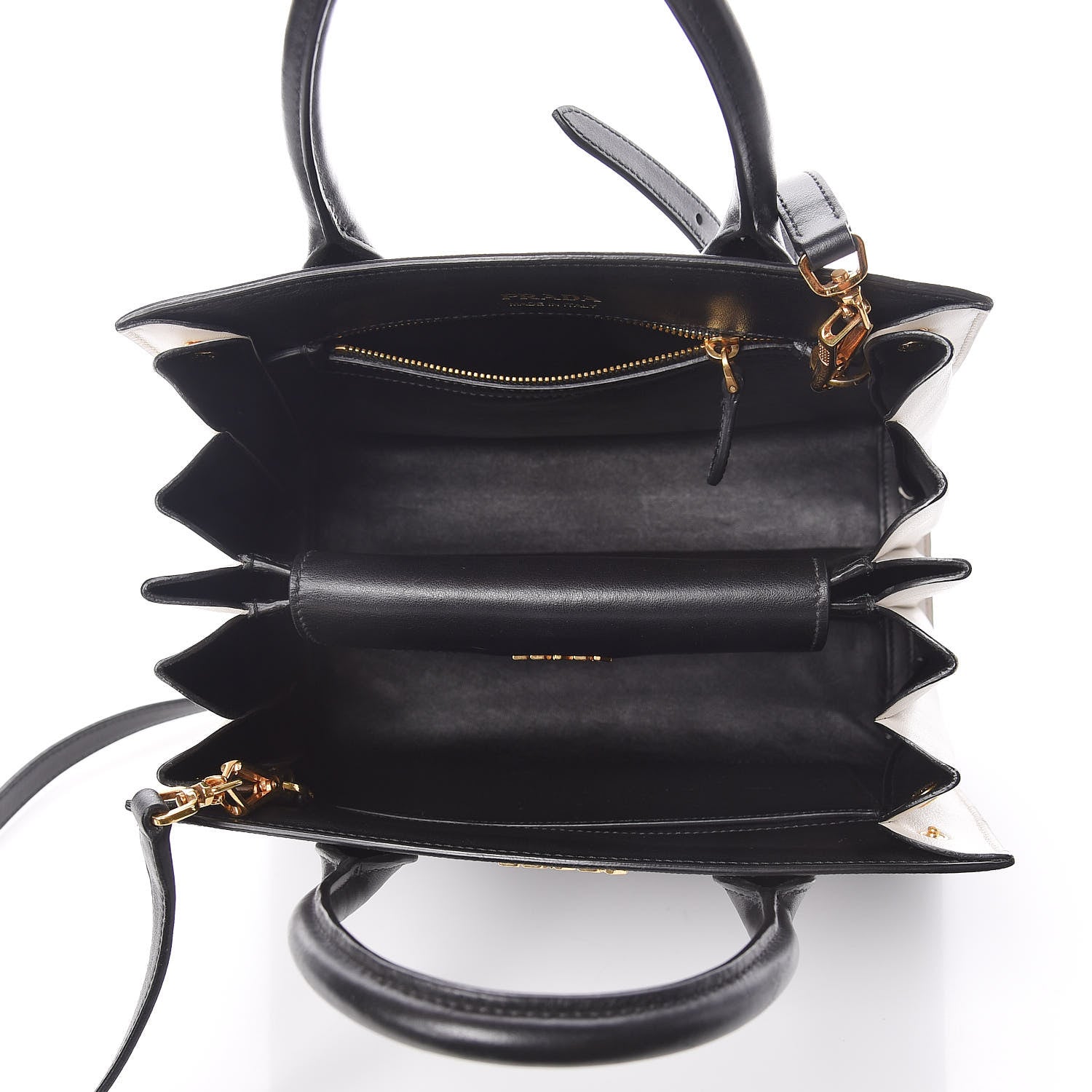 Prada Saffiano City Calfskin Small Bibliothèque Top Handle Black Talco 5 of 11