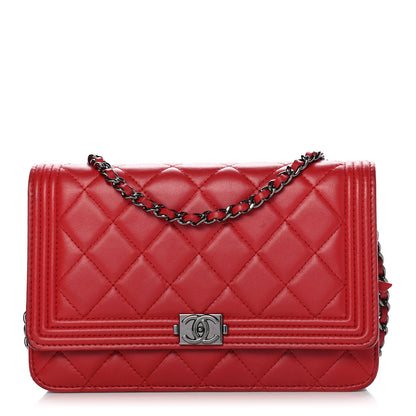 Chanel Lambskin Quilted Boy Wallet On Chain WOC Red 2 of 11