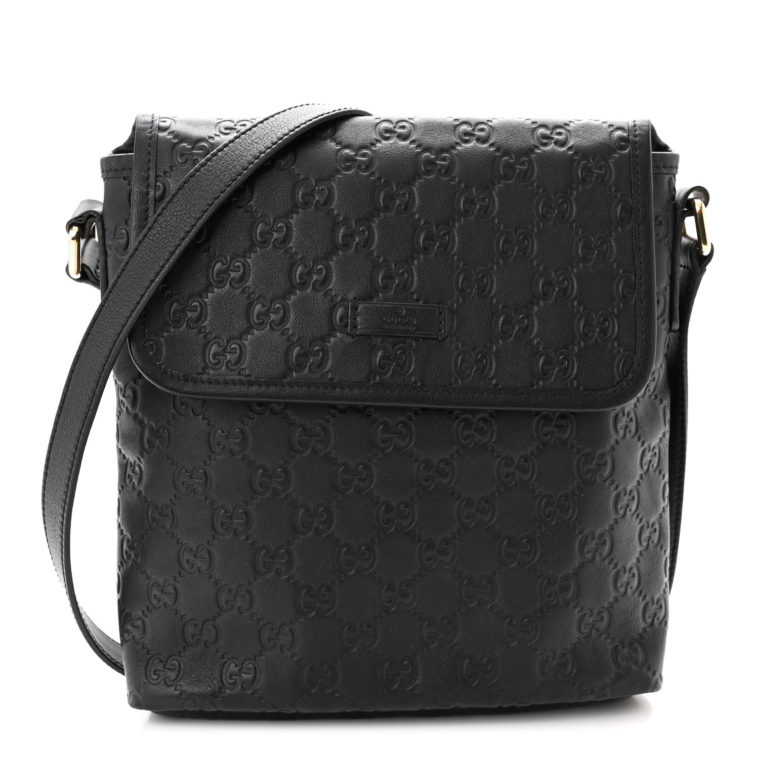 Gucci Guccissima Small Flap Messenger Bag Black 1 of 12