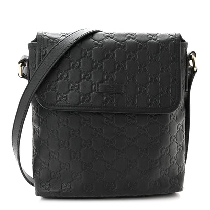 Gucci Guccissima Small Flap Messenger Bag Black 1 of 12
