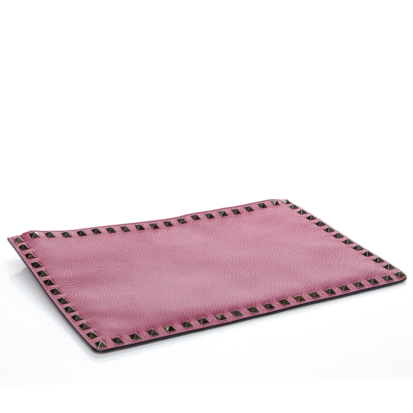 Pebbled Calfskin Large Rockstud Zip Pouch Deep Cyclamin