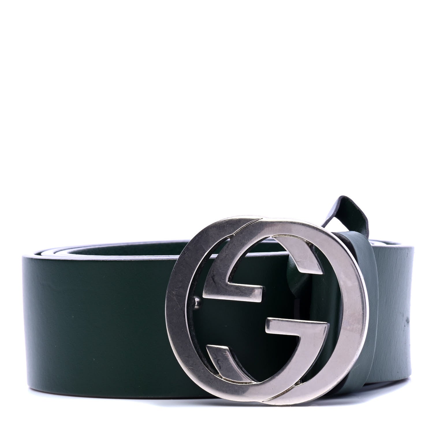 Gucci Selleria Calfskin Nickel Interlocking G 37mm Belt 85 34 Green 1 of 5