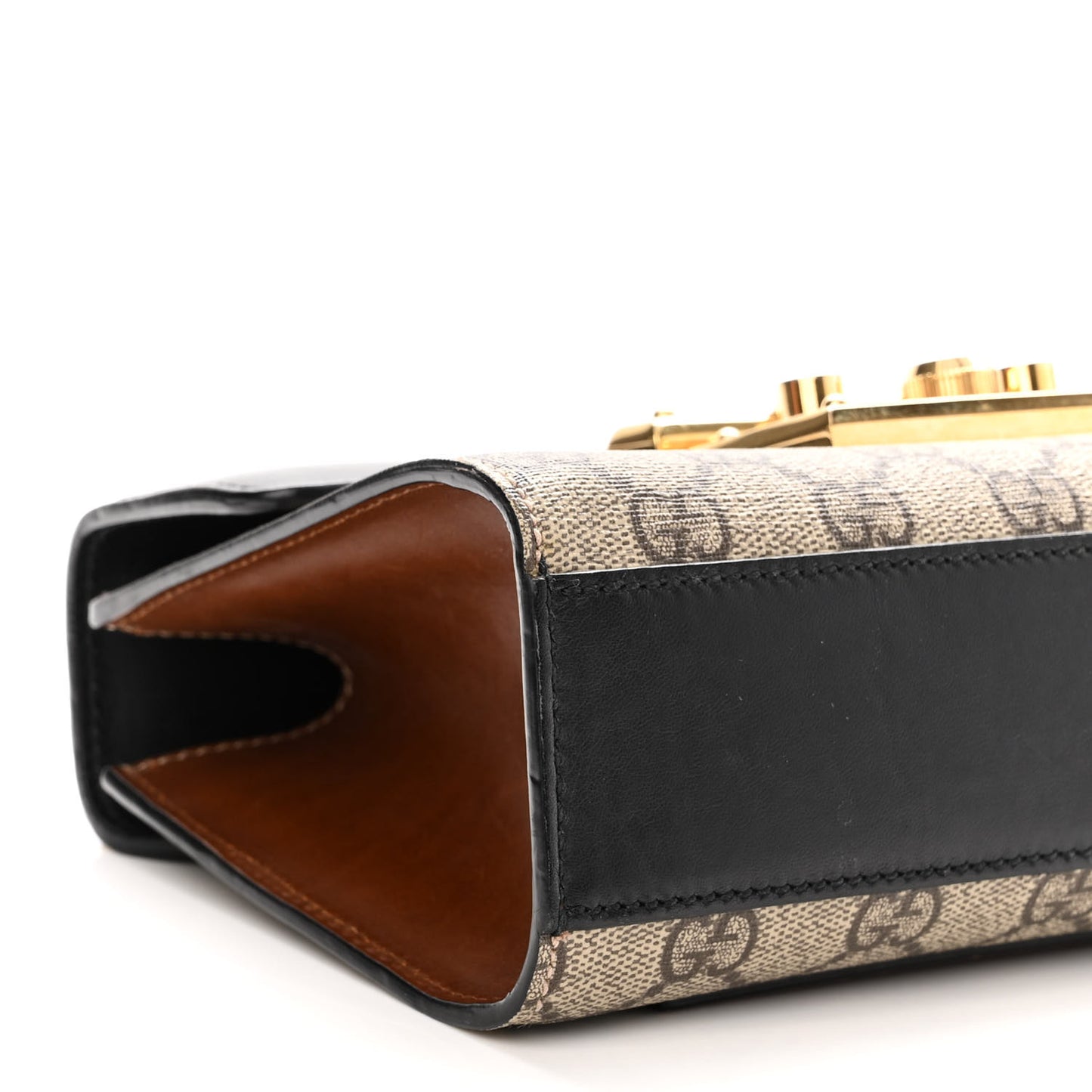 GG Supreme Monogram Calfskin Small Padlock Shoulder Bag Beige Black Cuir