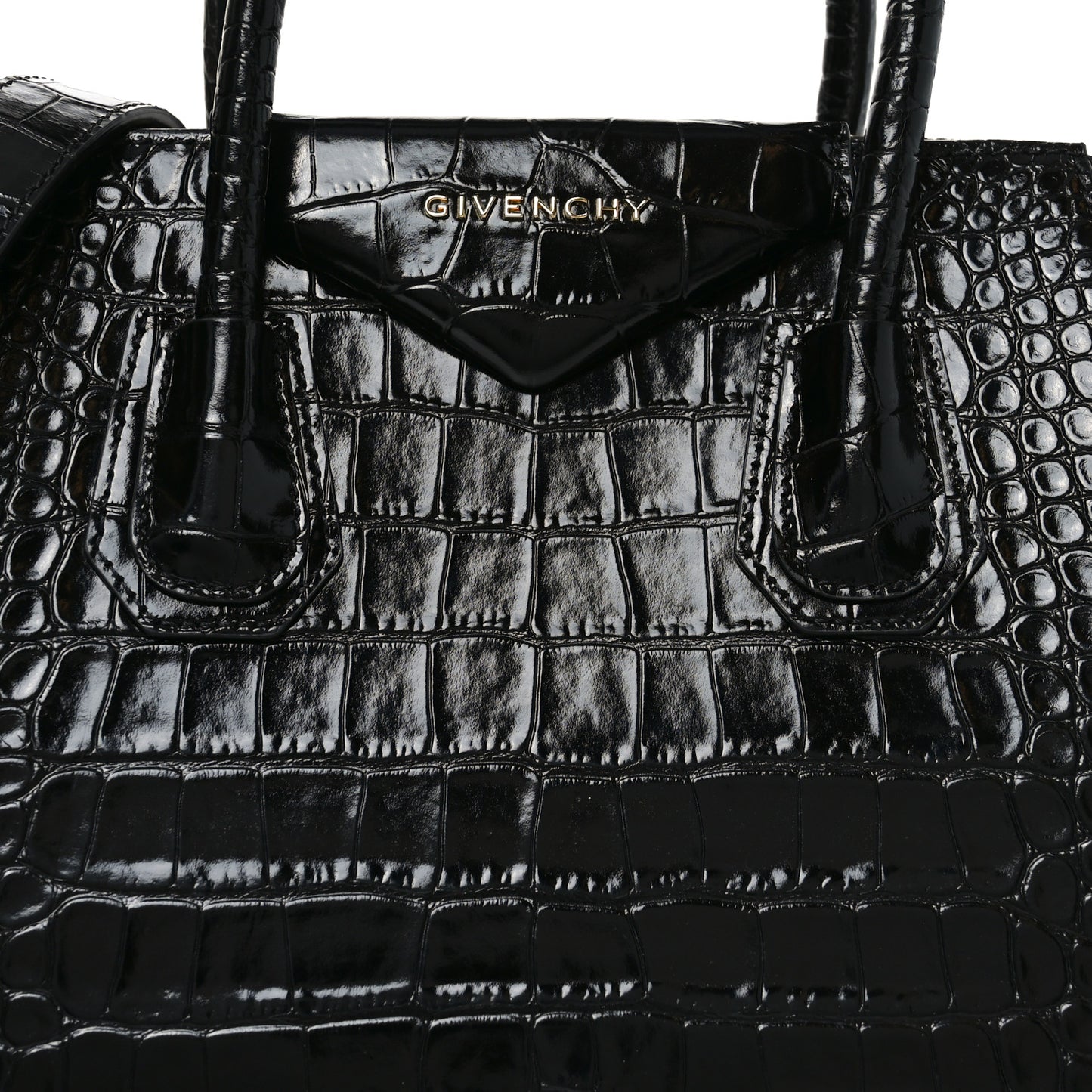 Calfskin Crocodile Embossed Small Antigona Black