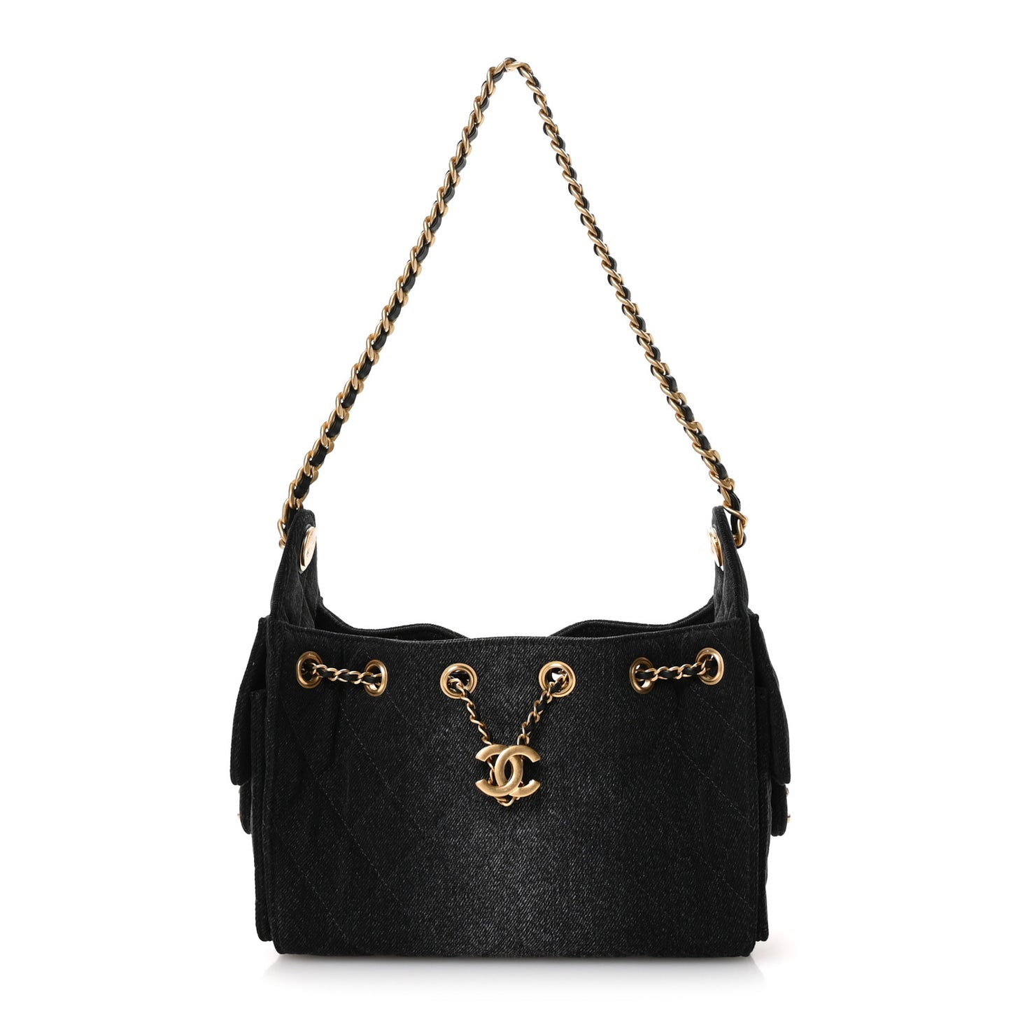 Washed Denim Quilted Mini Chanel 25 Handbag Black