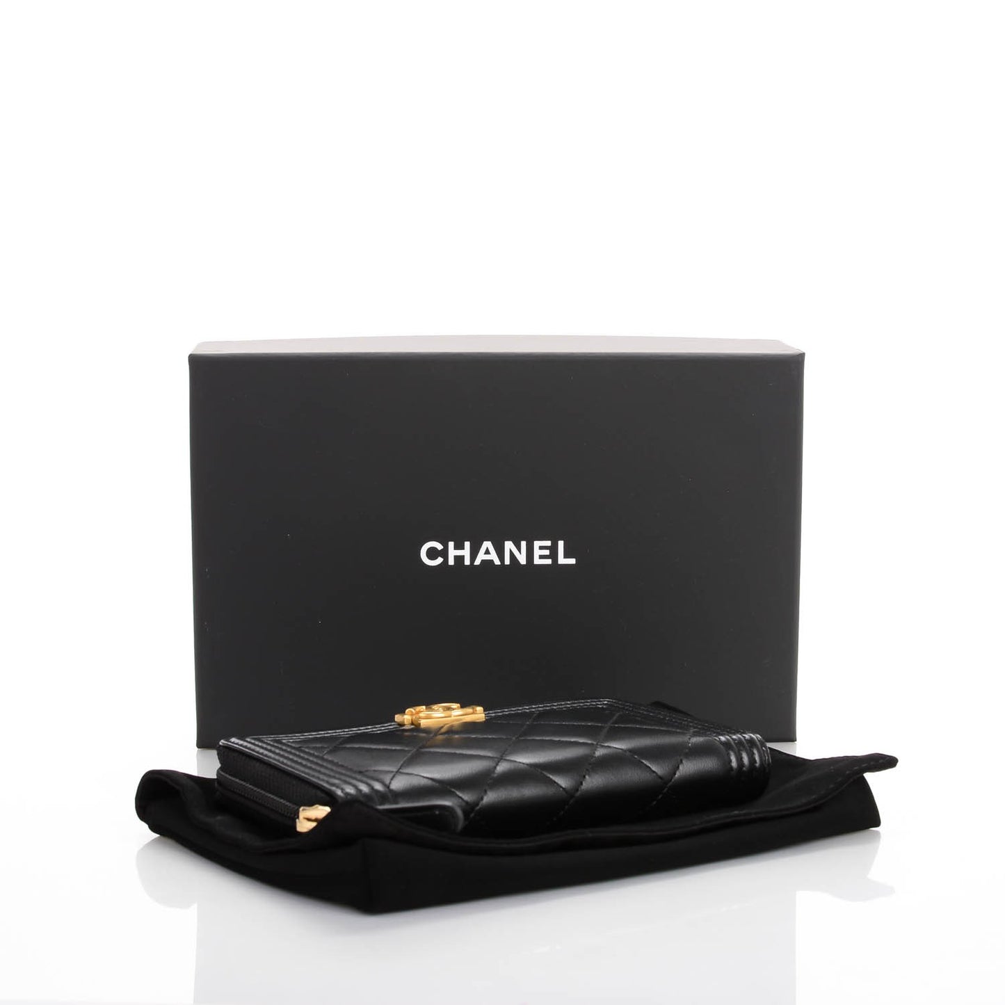 Lambskin Quilted Small Boy Zip Around Wallet Black