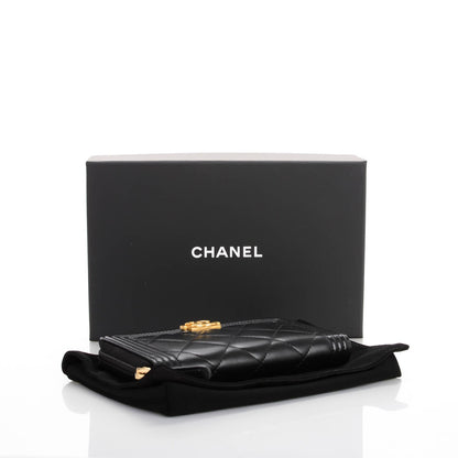 Chanel Lambskin Quilted Small Boy Zip Around Wallet Black 4 of 8