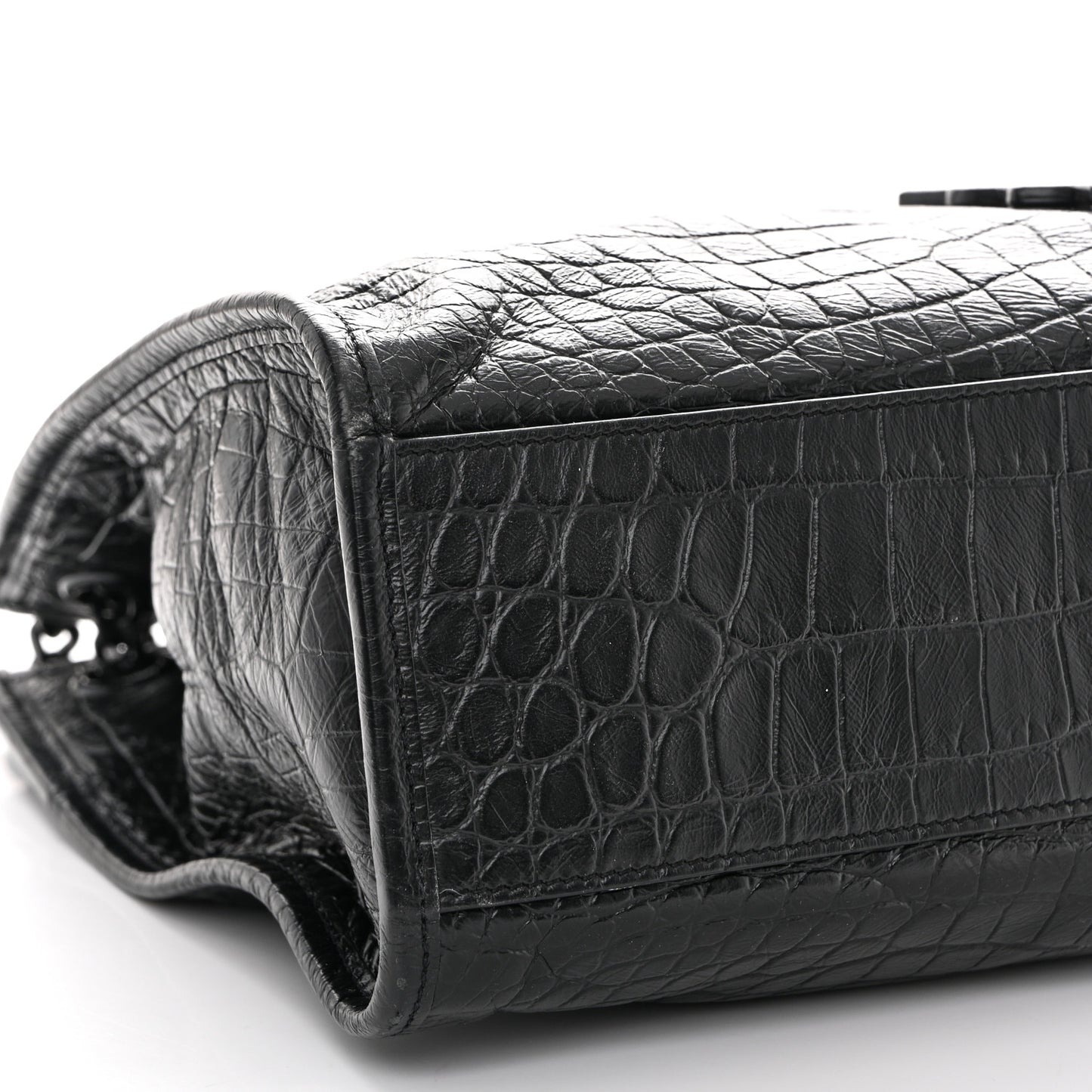 Calfskin Crocodile Embossed Monogram Medium Niki Shopping Bag Black