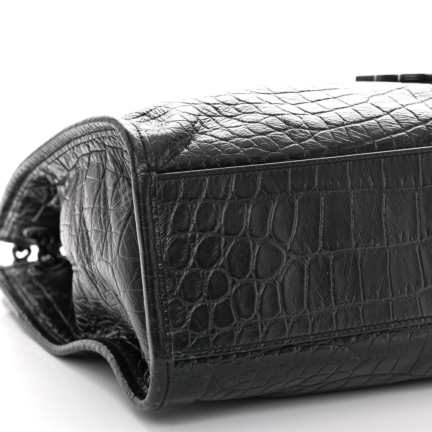 Saint Laurent Calfskin Crocodile Embossed Monogram Medium Niki Shopping Bag Black 9 of 15