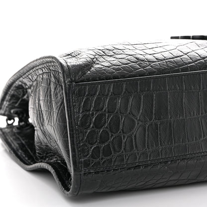 Saint Laurent Calfskin Crocodile Embossed Monogram Medium Niki Shopping Bag Black 9 of 15