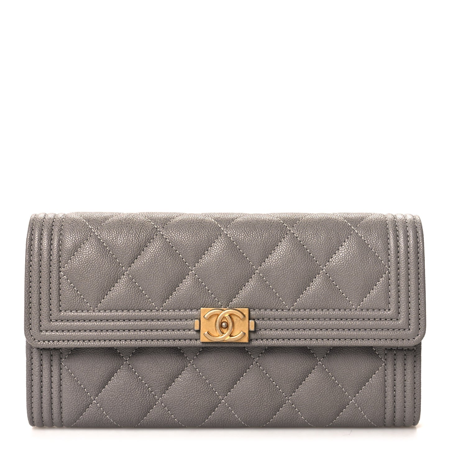 Caviar Quilted Large Boy Gusset Flap Wallet Grey