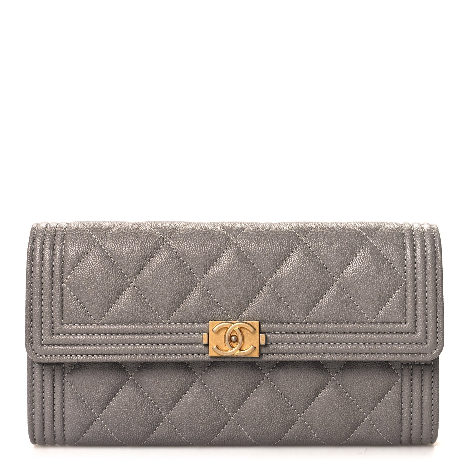 Chanel Caviar Quilted Large Boy Gusset Flap Wallet Grey 1 of 7