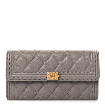 Chanel Caviar Quilted Large Boy Gusset Flap Wallet Grey 1 of 7