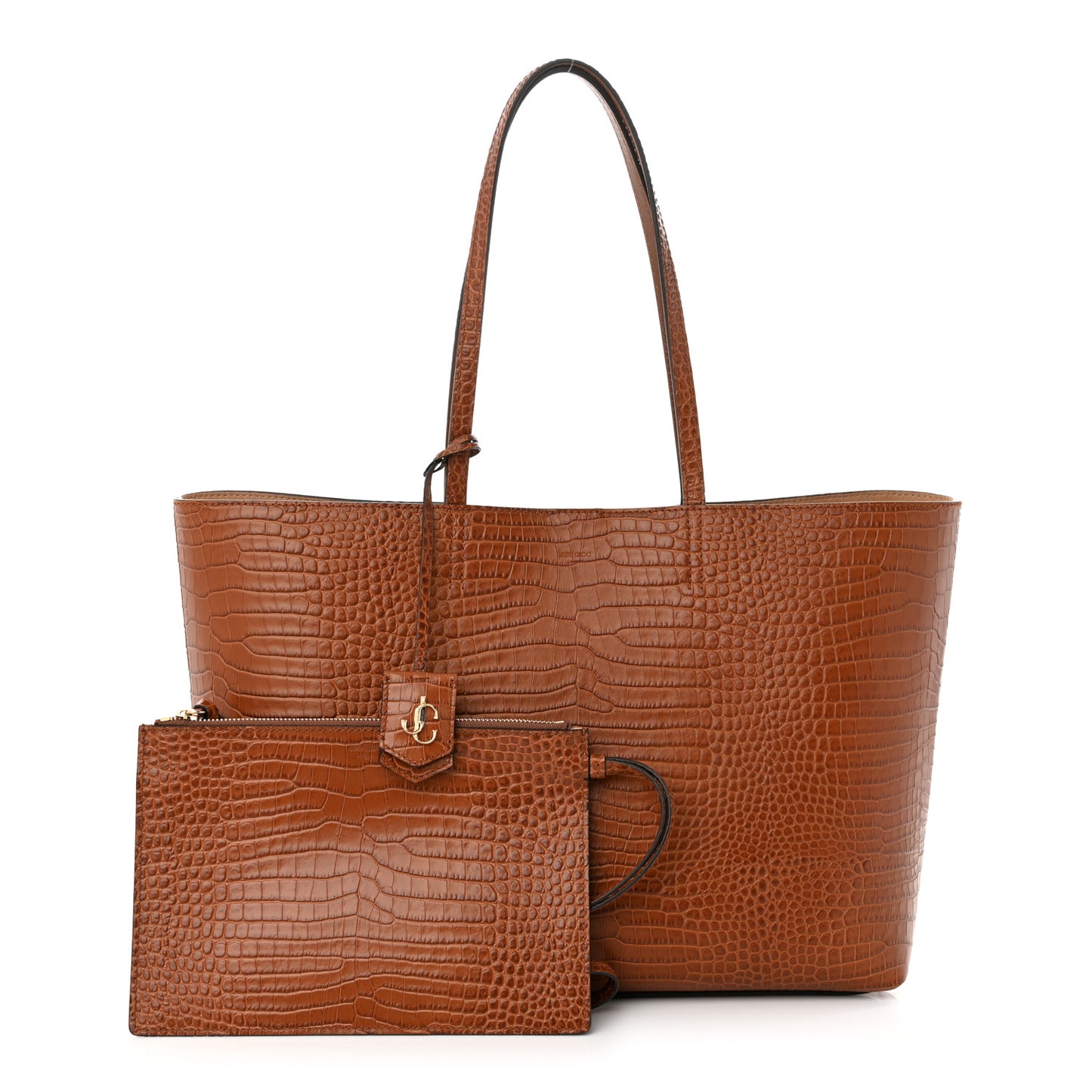Calfskin Crocodile Embossed Nine2Five East West Tote Dark Tan