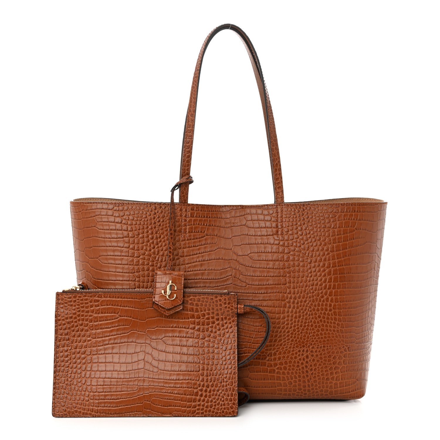 Jimmy Choo Calfskin Crocodile Embossed Nine2Five East West Tote Dark Tan 1 of 11