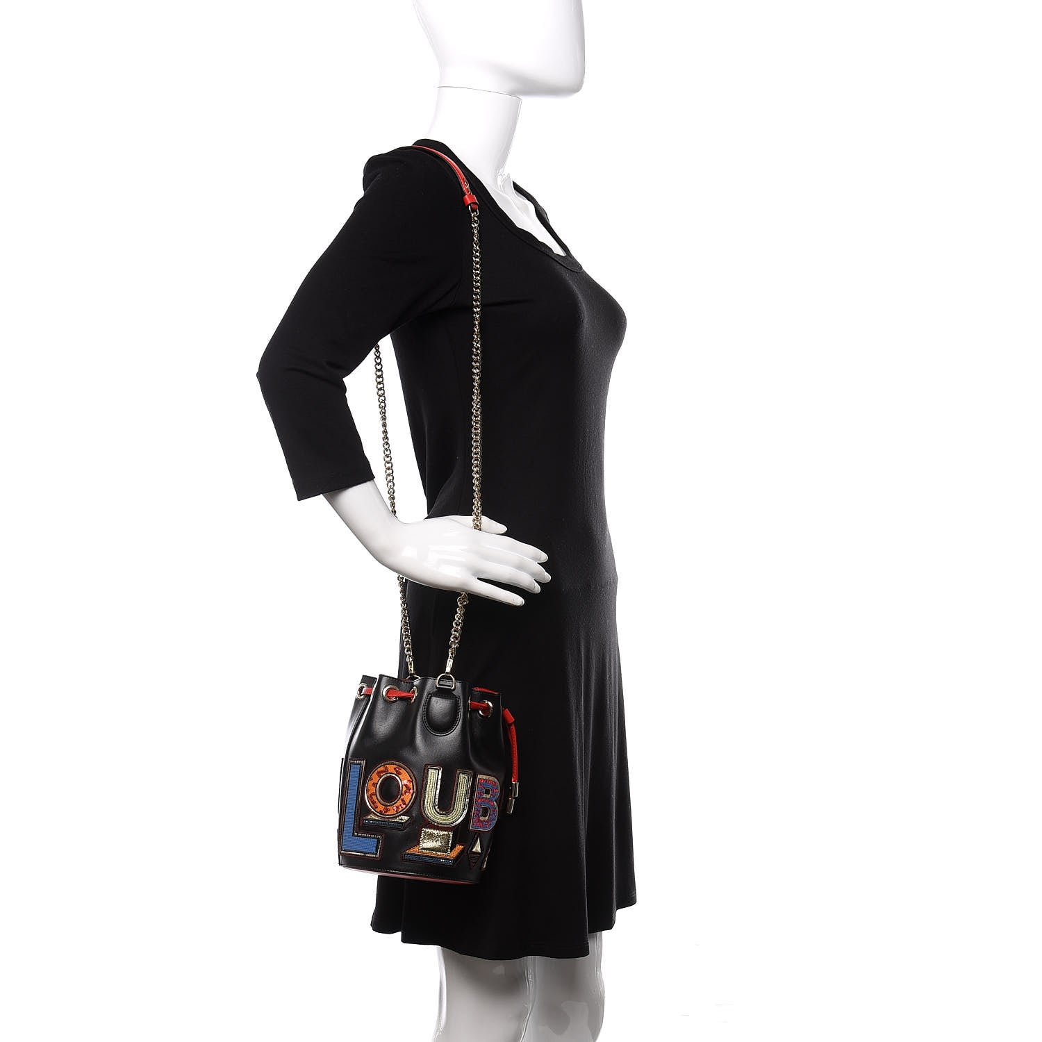 Christian Louboutin Calfskin Embroidered Alpha Marie Jane Bucket Black Multicolor 2 of 10