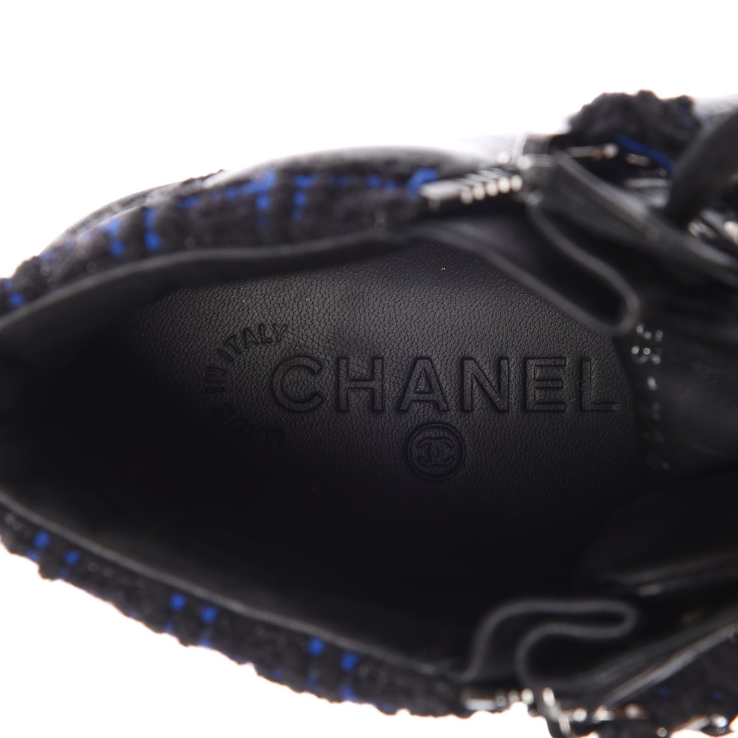 Chanel Lambskin Tweed Zipped Sneakers 35 Black Blue 7 of 8