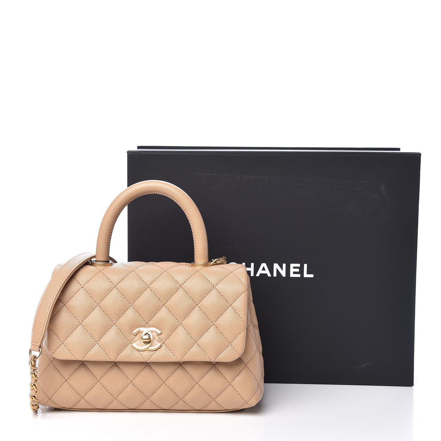 Caviar Quilted Mini Coco Handle Flap Beige