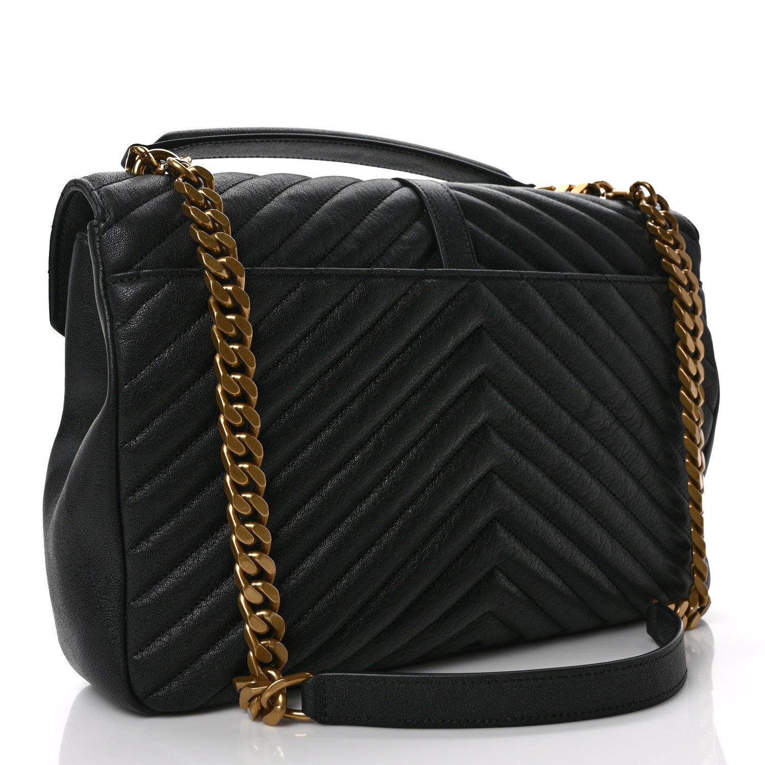Saint Laurent Sheepskin Matelasse Chevron Monogram Large College Satchel Black 3 of 11