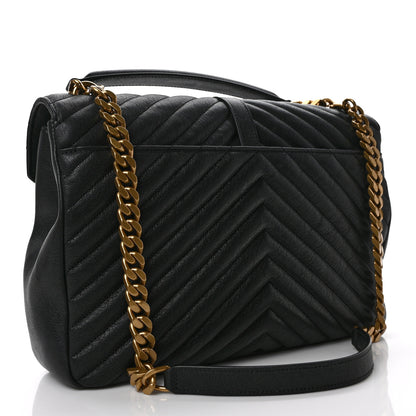 Saint Laurent Sheepskin Matelasse Chevron Monogram Large College Satchel Black 3 of 11